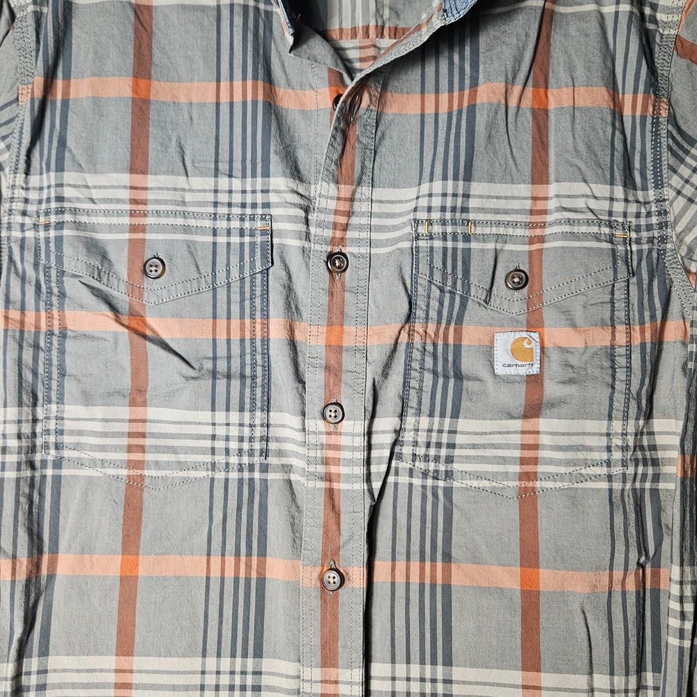 Carhartt Relaxed Fit Plaid Button Up Shirt Mens Small Gray Orange Long Sleeve - Picture 6 of 12